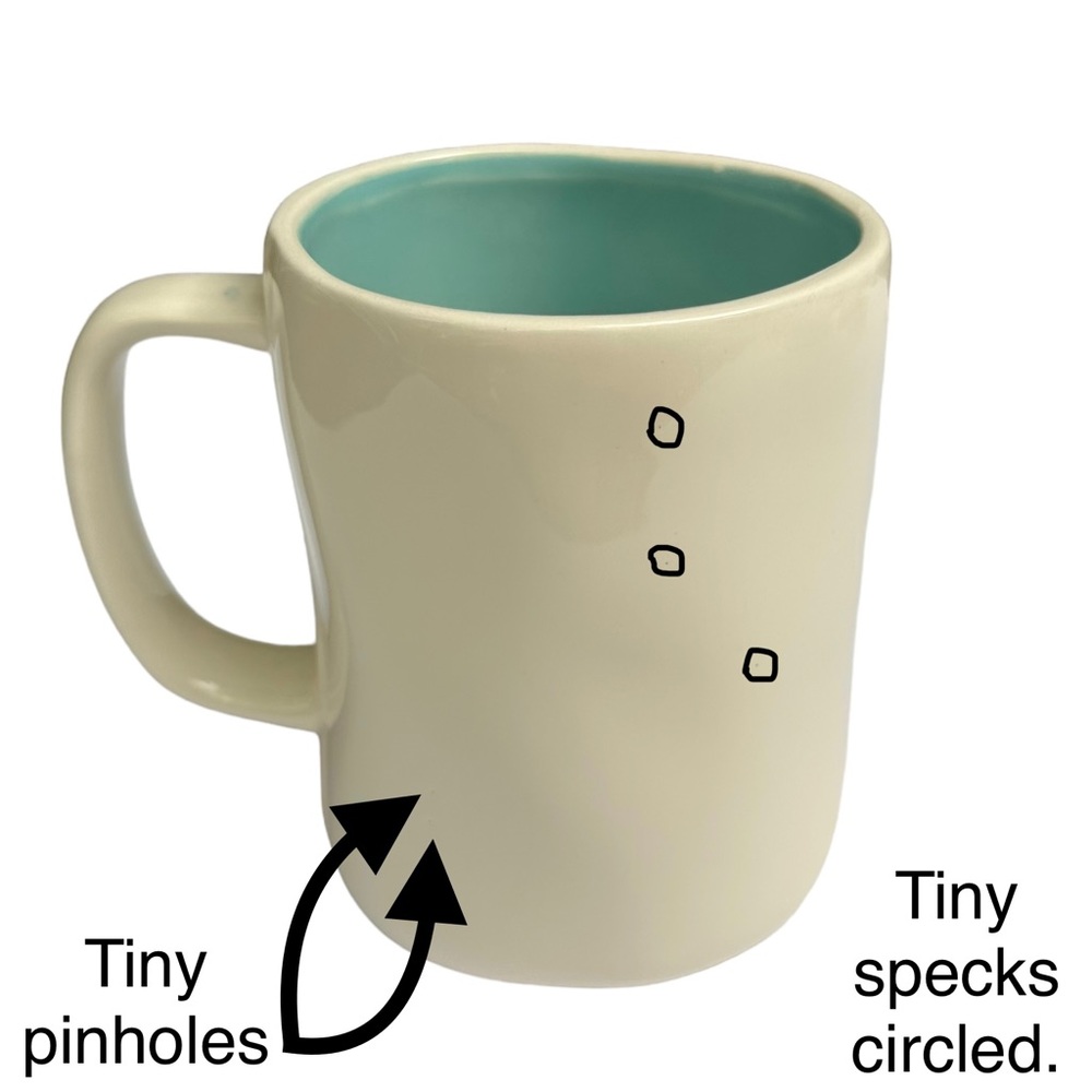 Rae Dunn TEA Mug White Teal Interior Black Large Letter Dimples NWT 2017 OG - Picture 6 of 14